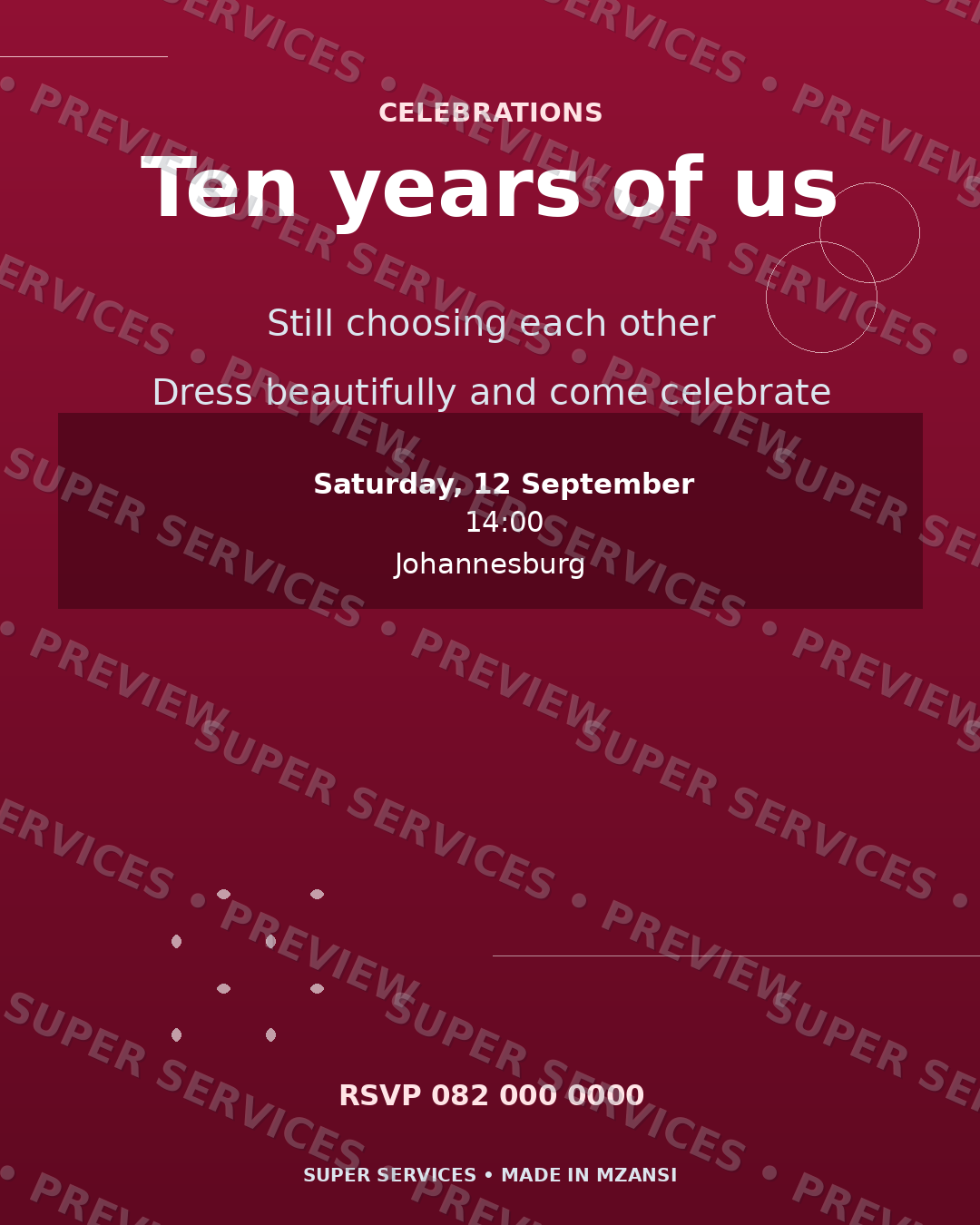 Anniversary Love watermarked sample design preview