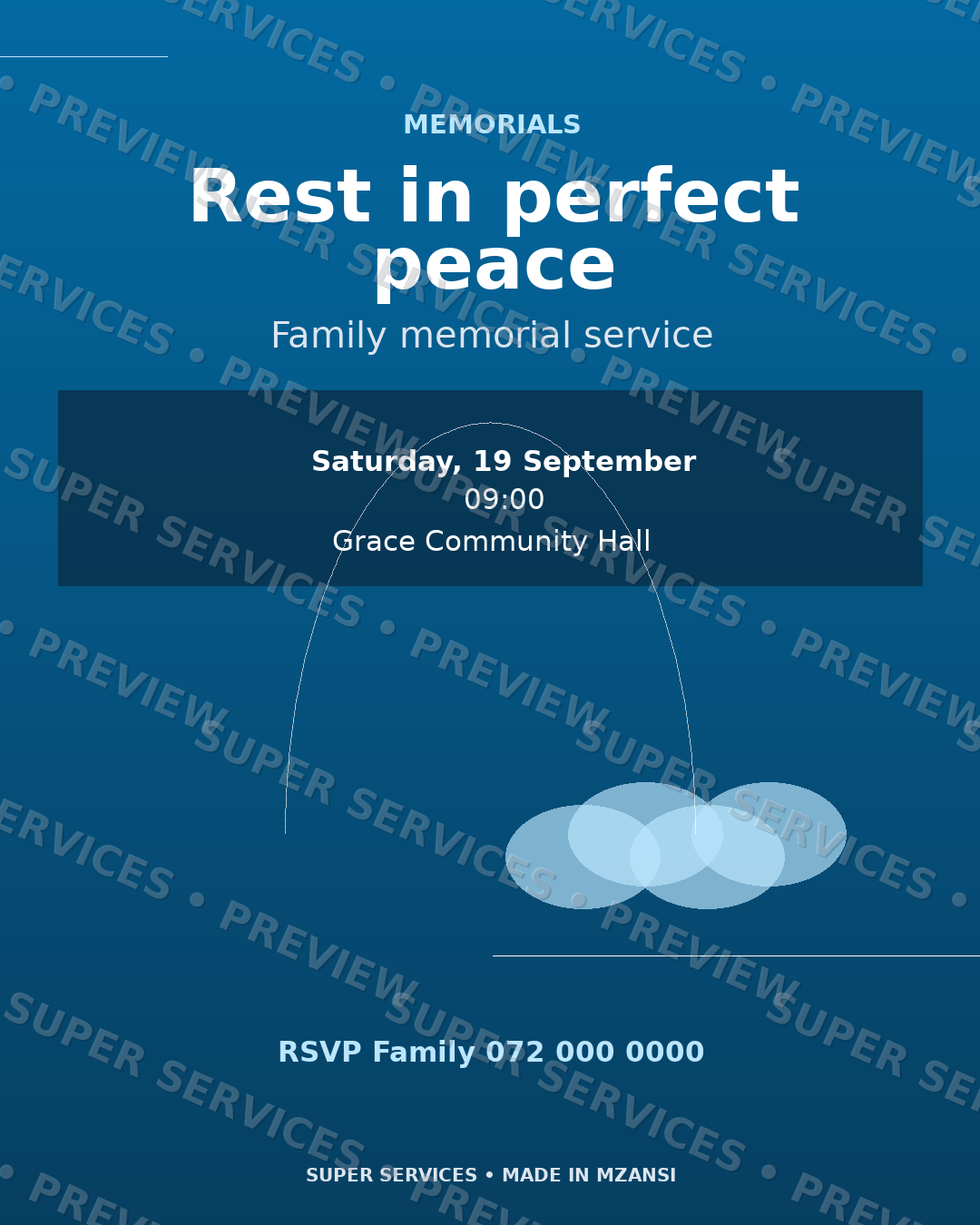 Blue Sky Memorial watermarked sample design preview