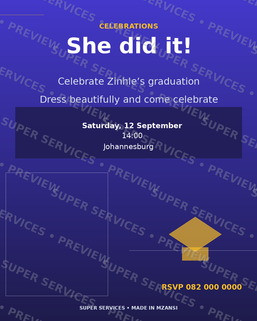 Graduation Glow watermarked sample design preview