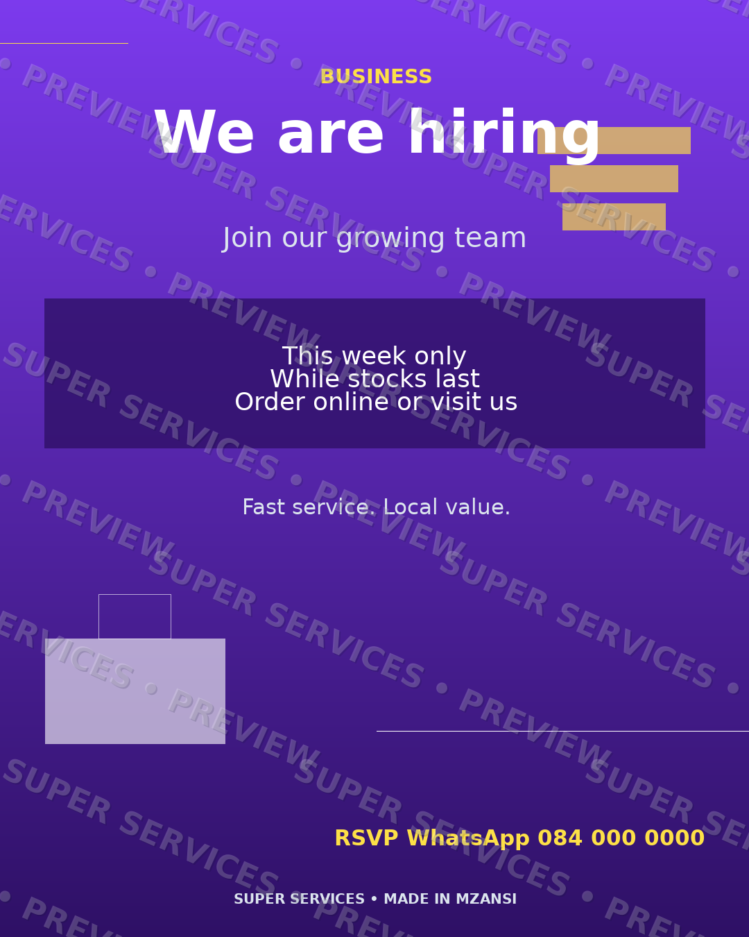 We Are Hiring watermarked sample design preview