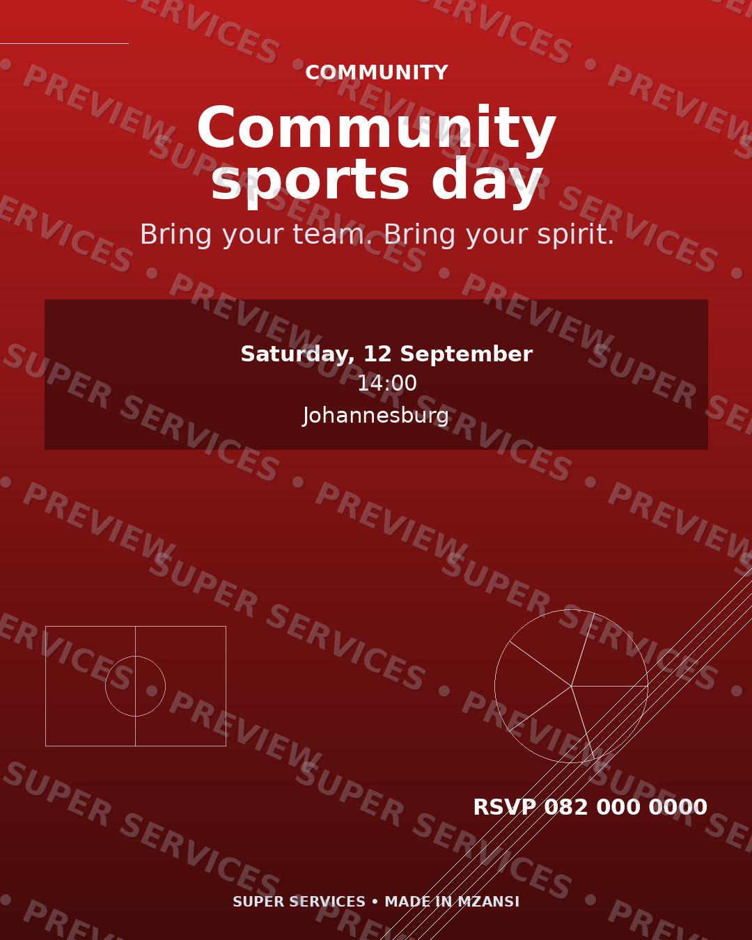 Community Sports Day watermarked sample design preview