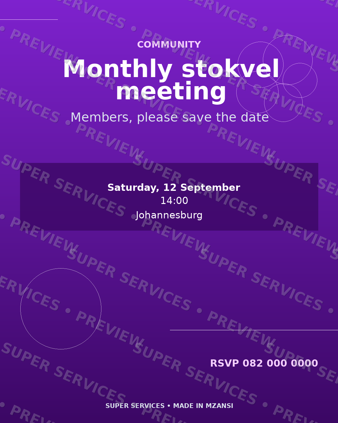 Stokvel Meeting watermarked sample design preview