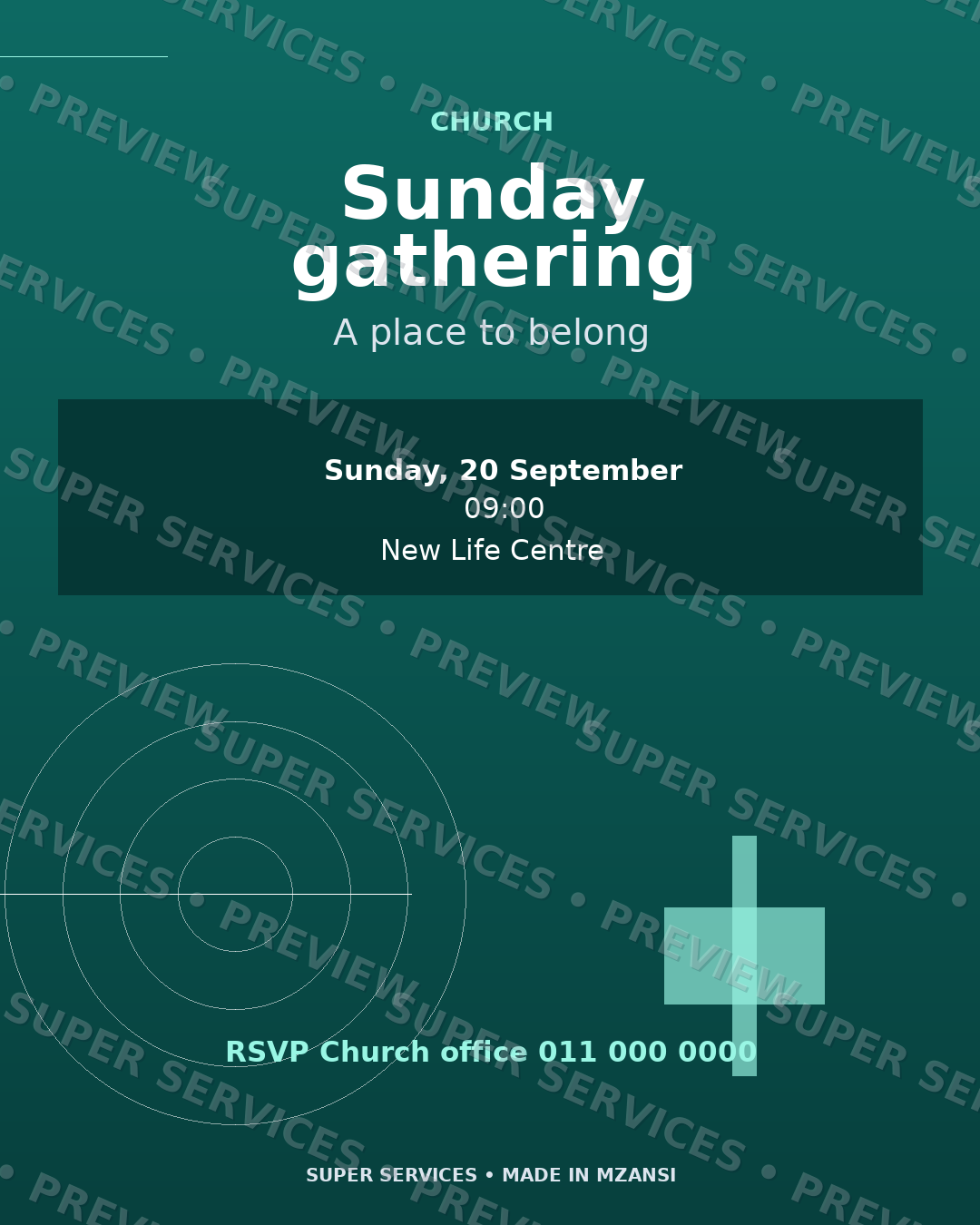 Sunday Gathering watermarked sample design preview